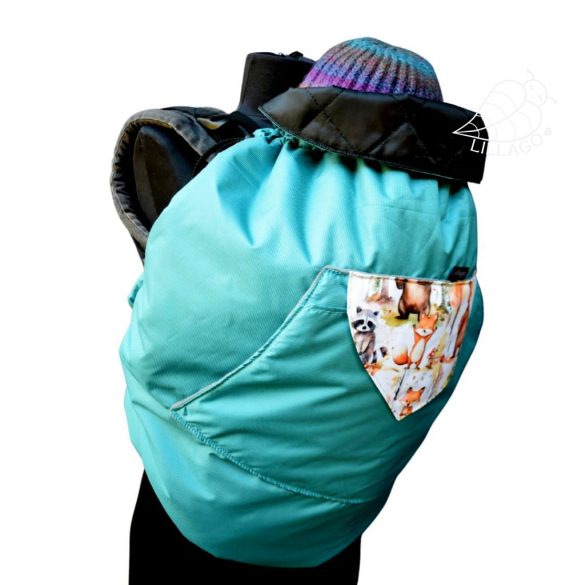 Türkiz-Erdei állatos 3 az 1-ben hordozótakaró - szürke polárbéléssel